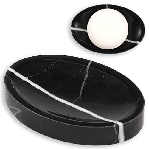 LWAMS Black Marble Soap Dish - Oval Decorative Stone Soap Bar Tray for Bathroom Sink Shower, Marble Sponge Holder for Kitchen Countertop by LWALMS - Used condition - US$12.03