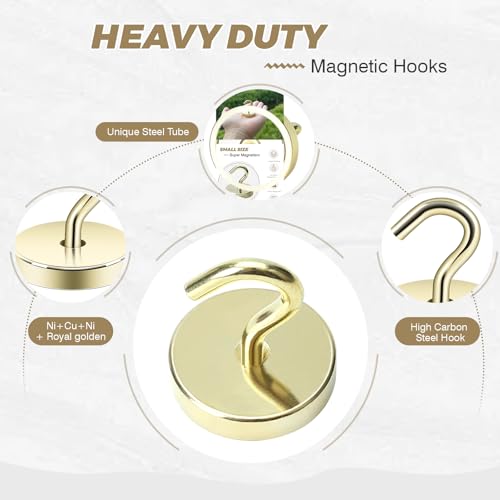 Image of Neosmuk Magnetic Hooks Steel Tube Design for Cruise,130lb+ Gold,10 Pack | Cruise Ship Essentials,Heavy Duty Magnett Hooks for Cabins, Refrigerator, Grill, Hanging, and Travel Extra Strong Must-Haves
