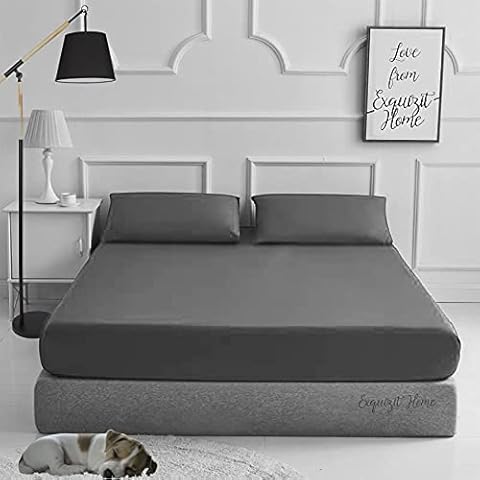 EXQUIZIT HOME Fitted Bed Sheet With Matching FREE 2 X PILLOW CASE Plain Dyed Poly Cotton Percale Easy Care Bed Sheet Grey Small Double 4FT Cover