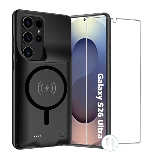 Wireless Charging Case for Galaxy S26 Ultra , Upgraded 12000mAh Rechargeable Portable Charging Case Compatible with Galaxy S26 Ultra (6.9 inch) with Carplay Extended Battery Pack Charger Case (Black)