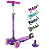 RideVOLO キックスクーター 子供向けキックボード キックスケーター 女の子 三輪車 三段階高さ調整 光るLEDタイヤ 耐荷重50kg アウトドアに適用 おもちゃ 安定 パープル