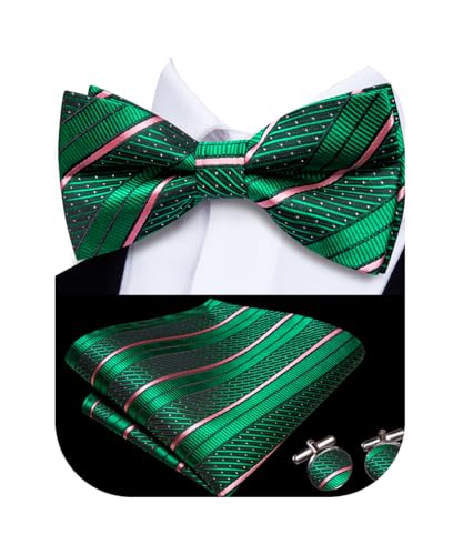 Image of Hi-Tie Bow Ties for Men Pre-Tied Pocket Square with Cufflinks Mens Bowtie Sets for Wedding Formal Party