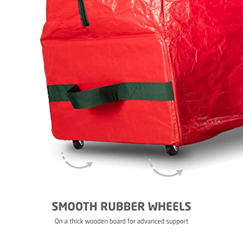 Zober-Rolling-Large-Christmas-Tree-Storage-Bag-Fits-Artificial-Disassembled-Trees-Durable-Handles-Wheels-for-Easy-Carrying-and-Transport-TearWaterproof-Polyethylene-Plastic-Duffle-Bag-75-Ft-Red
