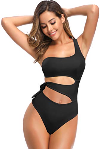 SHEKINI Women s One Shoulder Bandage Monokini Bathing Suits One Piece Swimsuits (Black, X-Large)