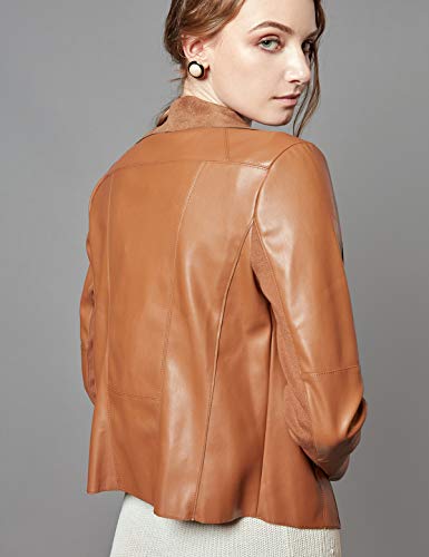 Escalier Women's Faux Leather Jackets Slim Open Front Lapel Blazer Jackets Brown X-Large #TOP5