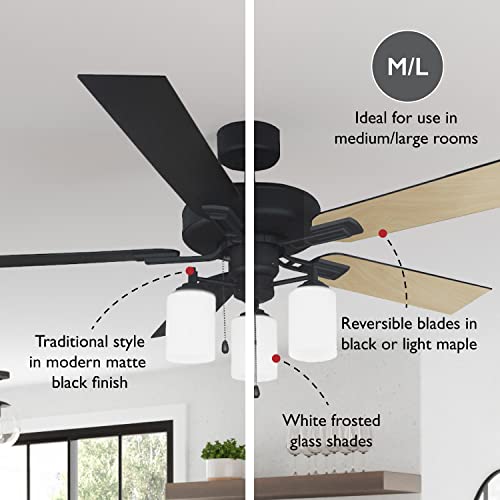 Image of Design House 157362-BLK Aubrey 52-Inch Traditional Indoor LED Light Kit Ceiling Fan with 5 Reversible Blades, Reverse Airflow, Matte Black