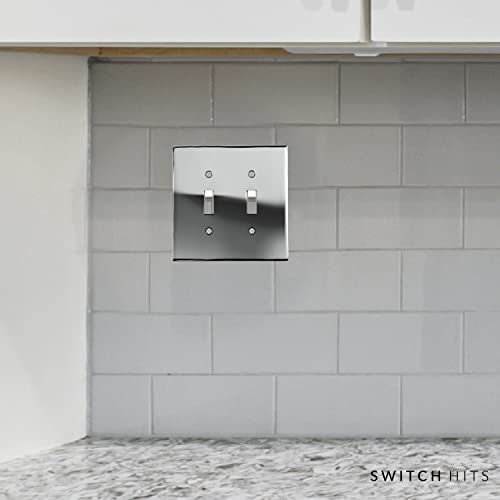 Switch Hits Professional Grade Chrome Outlet Wall Plate | 2 Toggle | 4.5" X 4.5" | Modern Electrical Outlet Cover Collection | Quality Switch Plate Covers For All Configurations #TOP2