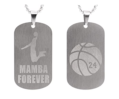 Black Mamba Pendant Basketball Necklace for Men Boys, Silver Stainless Steel Memorial Souvenir Dog Tag Pendant Necklace, Military Tag with 27  Chain