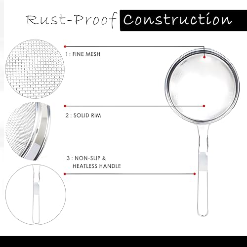 Image of Kuber Industries Stainless Steel Deep Fry Strainer for Kitchen - Chips & Pasta Cooking Jhara /Filter /Channi with Handle - Silver 40x17x7 Cm