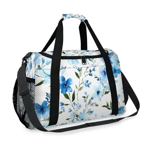 Flower Blue Leaves Watercolor Travel Duffel Bag Weekender Overnight Bags for Women Men Foldable Waterproof Tote Bag with Trolley Sleeve2