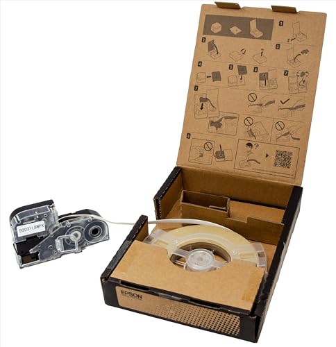 Epson LABELWORKS B203YLBWPX Genuine Bulk Continuous Shrink Tube - Black on White Heat Shrink Tube Industrial Label Maker Tape - AWG 14-22, 1/8" (3MM) Wide, 49.2 ft