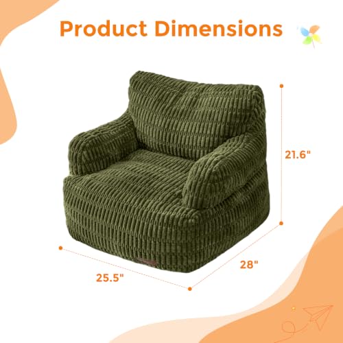 Image of MAXYOYO Kids Bean Bag Chair, Stuffed Toddler Bean Bag Sofa with Filler | Bean Bag Chair for Boys and Girls, Boho Striped Fabric Lazy Sofa with Pocket Floor Chair for Gaming, Reading, Dark Green