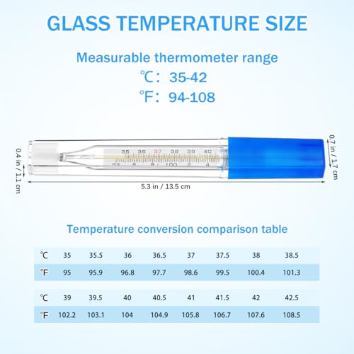 Glass Cuban Temperature Thermometers: Thermometers for Fever - Old Fashioned Axillary & Oral Thermometer for Adults Kids Elderly ℃ & ℉