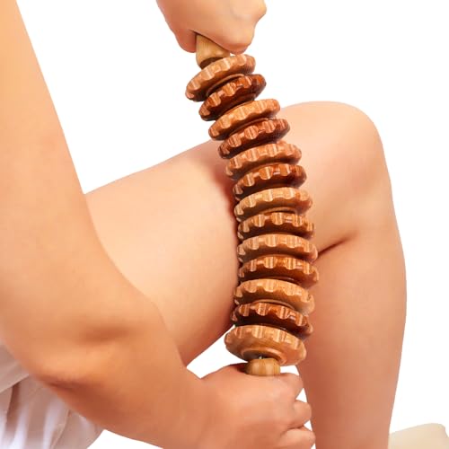 ONUEMP Cellulite Roller for Legs, Wood Therapy Massage Tools Maderoterapia Kit, Muscle Roller Stick Fascia Massager, Lymphatic Drainage & Body Sculpting for Thigh Butt Stomach Waist Back, Curved