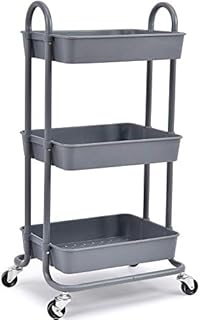 KINGRACK Storage Trolley Cart, 3 Tier Rolling Cart, Multi-Purpose Storage Organiser, Organizer Trolley with Handles, Utility Cart with Lock Wheels, Serving Trolley for Home, Office, Kitchen, Bathroom