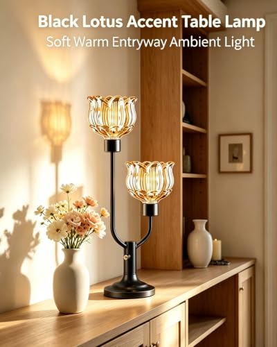 Image of Lightdot Nightstand Lamps Set of 2 Flower Amber Glass Table Lamp Dimmable