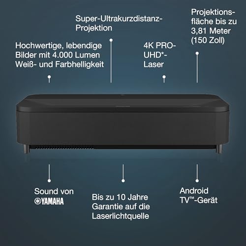 Epson EH-LS800B 4K PRO-UHD Smart Laserprojektor, 4.000 Lumen, bis zu 150-Zoll Bilddiagonale (3,81 m).