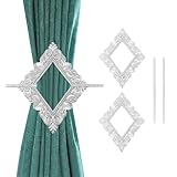 T Tulead 2PCS Rhombus Curtain Tie Backs Plastic Curtain Holdbacks Bling Diamond Window Curtain Tieback Decorative Drapery Holdbacks Silver