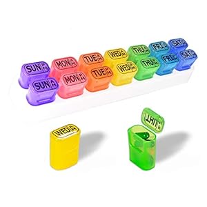 GMS 7 Day AM/PM Pill Reminder – Weekly Pill Organizer 7 Days 2 Times a Day – Pop Out Pill Pods for Medication Management (Rainbow)