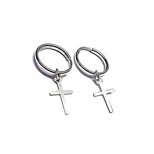 Pendientes plata Ley 925m 11mm. aro fino cruz colgante lisos