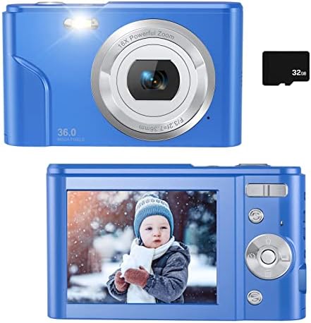 Digital Camera for Kids Boys and Girls - 36MP Children's Camera with 32GB SD Card，Full HD 1080P Rechargeable Electronic Mini Camera for Students, Teens, Kids(Light Blue)