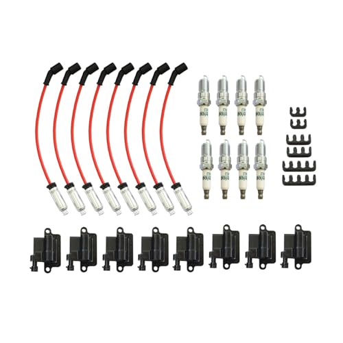 Nakkaa 8 Pack UF271 Ignition Coils Double Iridium Spark Plugs & Wires Compatible with Silverado/Sierra 1500 2500 3500 Compatible with Yukon XL 1500 2500 1999-2007 4.8L 5.3L 6.0L 19299585