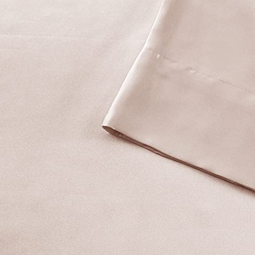 Madison Park Essentials Satin Sheet Set Luxury And Silky With Natural Sheen, Premium 16" Deep Pocket, All Around Elastic - Year-Round Bedding, Full, Blush, 6 Piece #TOP7