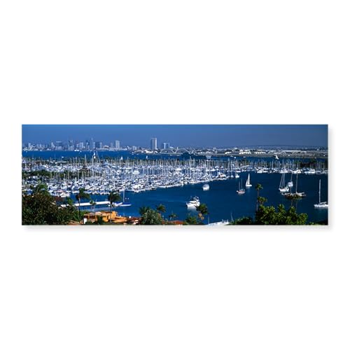 Aerial view of boats moored at a harbor, San Diego, California