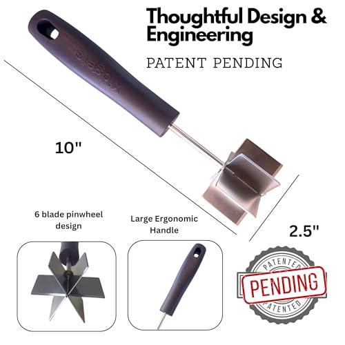 Image of Large Stainless Steel Meat Chopper, Masher & Cocktail Muddler | Dishwasher Safe | 6-Blade Chopper Tool | Oversized Ergonomic Handle | Heat Resistant Grip (Midnight Plum 10 inch)