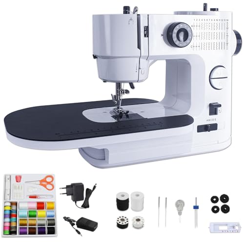 Image of Portable Sewing Machine for Beginners with Full Metal Core,Professional | 42PCS Sewing Kit,Extension Table,39 Stitches,5 Speeds, 6 Layer Fabric,Double Needle, Foot Pedal, Dual Power, Mini Electric