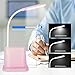 NovoLido LED Desk Lamp, Rechargeable Desk Lamp with USB Charging Port & Pen Holder, 2 Color Modes & Stepless Dimming, 360° Flexible Metal Hose, Mini Cute Lamp for College Dorm Bedroom Reading (Pink)