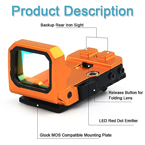Flip Up Red Dot Compact Flip Reflex Sight Red Dot Compact RMR Flip for Mounts and Slides for Outdoor Hunting with Heightened Base for Rifle Pistol Handgun (Orange) - Thumbnail 2