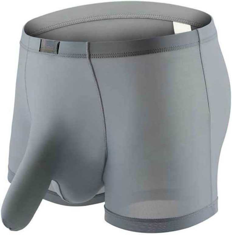 Mens Elephant Trunk Underwear Sexy Ice Silk Solid Color Separate Pouch Boxer Briefs