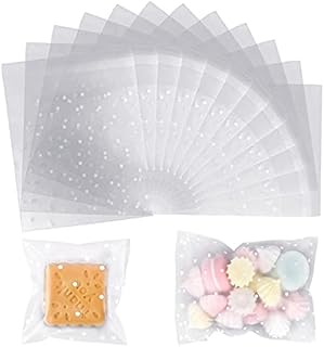 suaywo 200 Pcs Self Adhesive Cookie Bags 7x7cm 10x10cm White Polka Dot Clear Cellophane Bags Small Plastic Gift Bags for Cookie, Gifts, Sweet, Jewelry, Cards