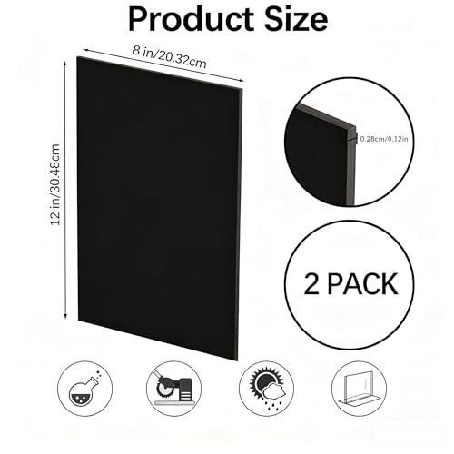 Image of Translucent Black Acrylic Sheets 8 * 12 inch 1 /8 inch Thick (2.8~3mm) Transparent Cast Acrylic Plexiglass Board for Sign, DIY Project, Laser Cutting, Wedding, Craft, Picture Frame, Engraving(2 Pieces)