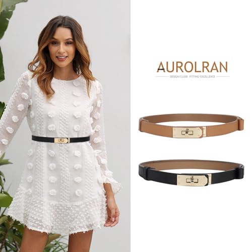 Image of Aurolran Women's Fashion Classic Metal Buckle Leather Belt with Jeans Dress