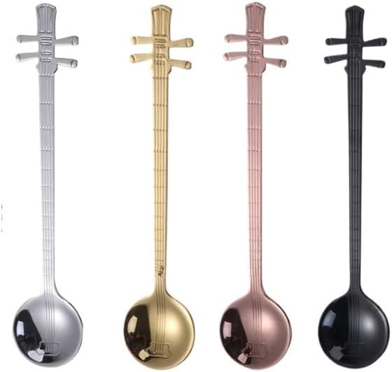 Silverware Flatware Set, 4/16/24/32/40/48 Pcs 304 Stainless Steel Coffee Spoon Creative Pipa Spoon Stirring Spoon Dessert Spoon Restaurant Cafe(4Set-16Pcs)