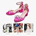 LAURMOSA Dress Shoes for Girls Heels Pink Kids Flower Girl Wedding Formal Sparkle Shoes Party Closed Toe Dress Sandals Size 4 High Heels for Kids Fancy Sandals Dressy Pumps(L1019SaFuchsia 4)