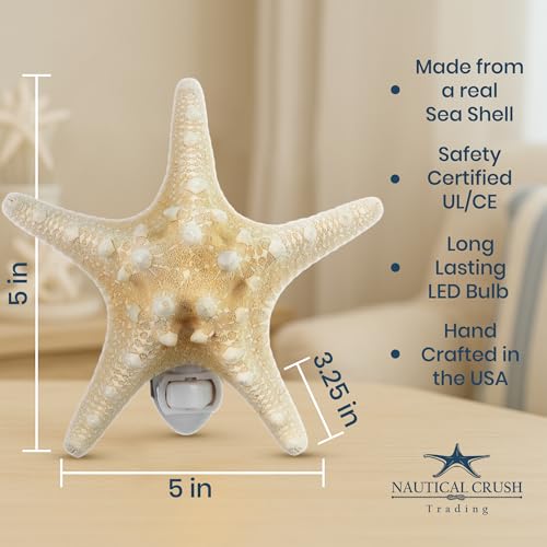 Nautical Crush Trading Real Starfish Night Light – Beach Night Light with Knobby Starfish – Shell Light for Bathroom – Sea Shell Lamp – Seashell Lamp Plug Into Wall