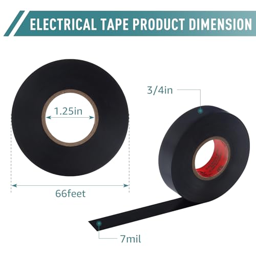 Image of 20-Pack Black Electrical Insulating Tape,3 /4 in x 66 ft Industrial Grade UL /CSA Listed Waterproof Vinyl Electrical Tape Flame Retardant Outdoor Electric Insulating Wire Wrapping (Black)