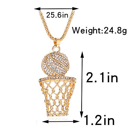 YOOESTORES82 14k Gold Basketball Chain Necklace, Hiphop Rhinestone Hoop Sports Pendant With Necklace3