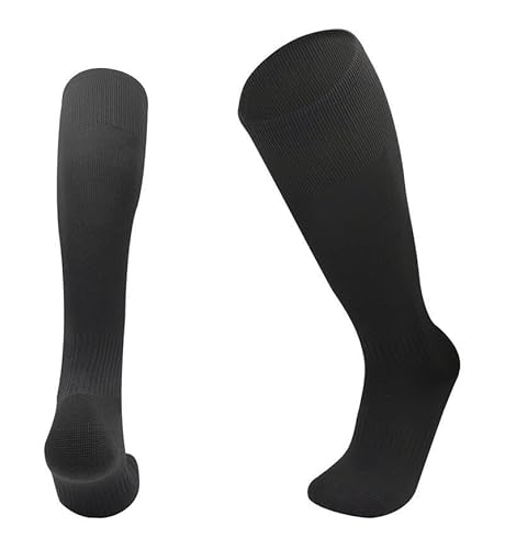 1STLY FITNESS - Socks Knee High 1 Pair Large SIZE 7-13, EU38 - EU44 Adults Soccer Football Hockey Rugby Sports Sweat Wicking Slip Proof - Black