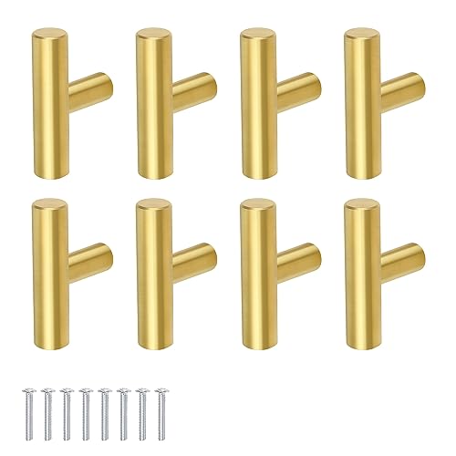 JANDH Tiradores Dorados, 8 Piezas Mangos en T Dorados, Manija del Gabinete, Manija del cajón, Acero Inoxidable, Adecuado Para Cajones, Muebles, Armarios