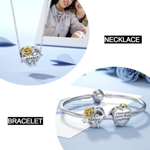 Sterling Silver Daughter Charm Bracelet - 3D Rose Flower Love Charm For Mom, Grandma, Wife (Fits Pandora)