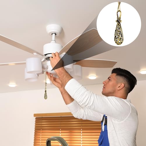 Image of Yaomiao 4 Pieces Ceiling Fan Pull Chain Vintage Hollow Fan Danglers Coppery Color Light Pull Extension 13 Inch Lamp Pulls Extender with Ball Connector Chain for Decoration(Brass)