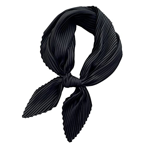 Tangjun Womens Silk Like Square Scarf Neckerchief Solid Pleated Headwear