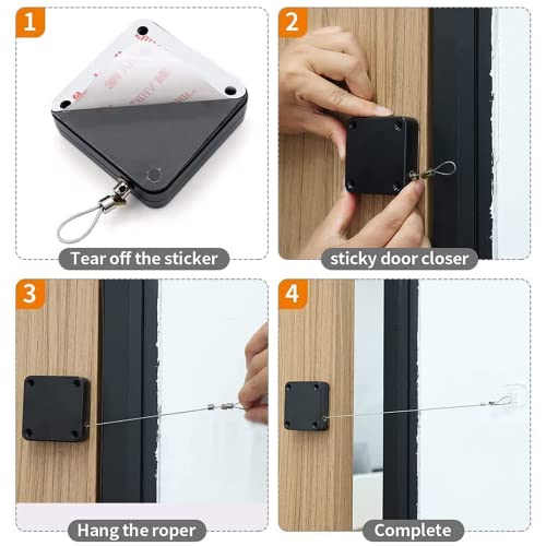 Shimido Upgraded Punch-Free 1000G Automatic Screen Door Closer, Storm Door Closer, Sliding Screen Auto Door Closer With Steel Drawstring For Bathroom, Bedroom, Studyroom, Etc.（2 Pack White） #TOP6