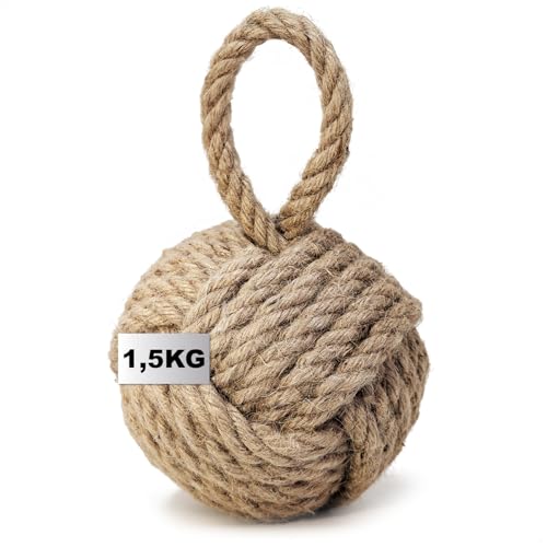 COM-FOUR® Doorstop - 1.5 kg Heavy Door Holder in Turk's Cap Knot Design - Monkey fist Window Stopper - Functional Home Accessory - Brake Block for Windows and Doors (Knot - Brown)