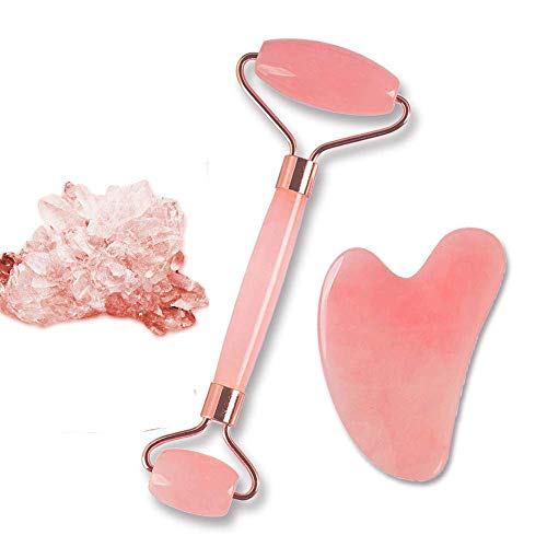 Jade Roller for Face-3 in 1 Beauty Kit Facial Roller and Gua Sha 100% Real Natural Jade Stone Body Roller Anti Aging - Face Beauty Set Facial Skin Massager Roller for Body Eyes Neck (Red)