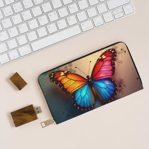 Colorful Butterfly Print Wallet Women, Leather Bifold Multi Card Wallet, Long Purse Women's Wallets4
